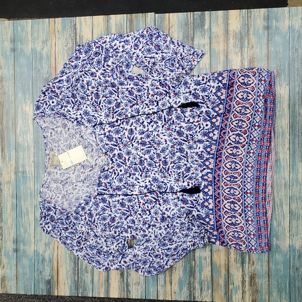 Floral Boho Blouse with Tassels Lucky Brand
